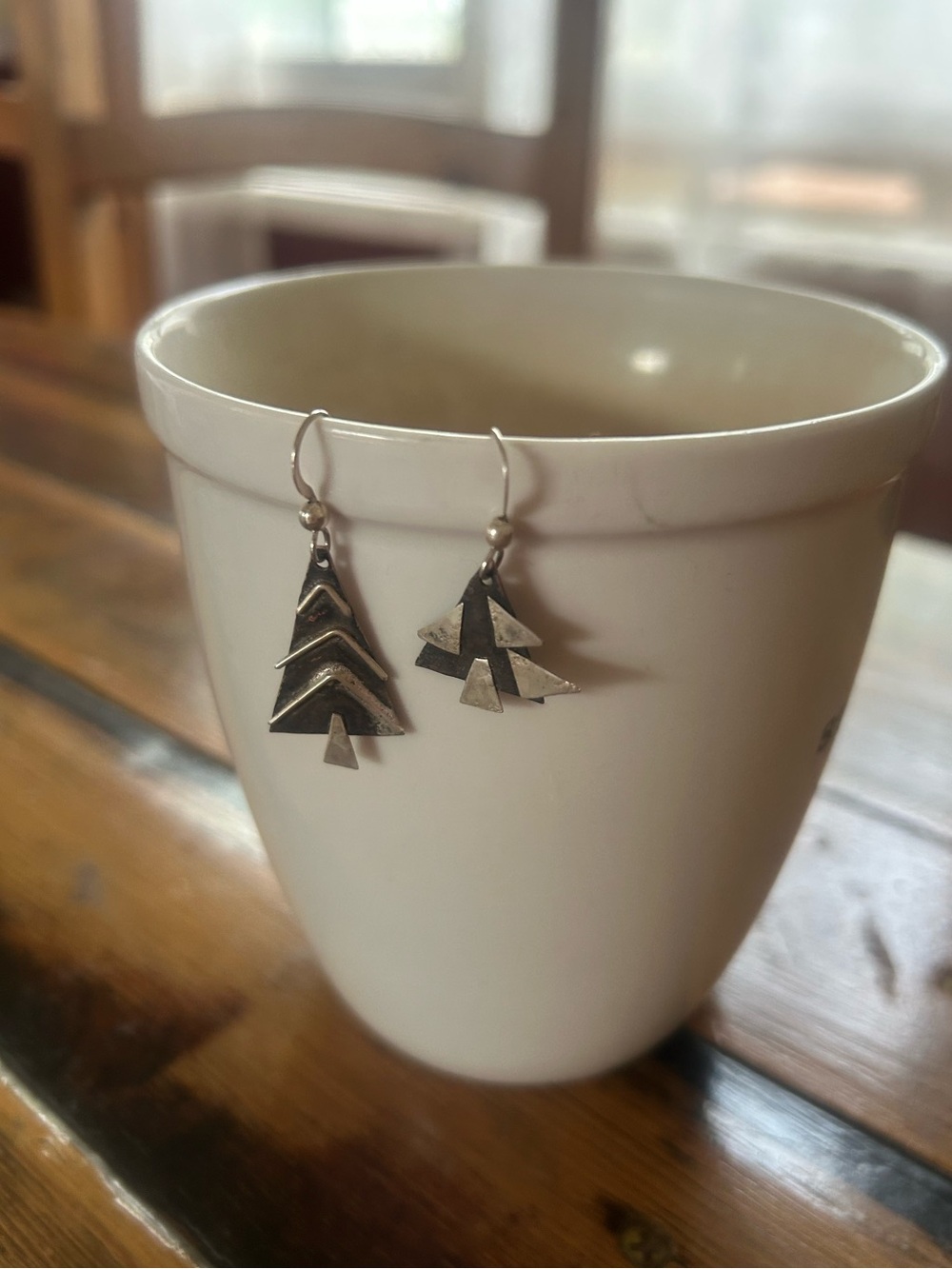 Unique Geometric Asymmetrical Tree Drop Earrings. EUC.